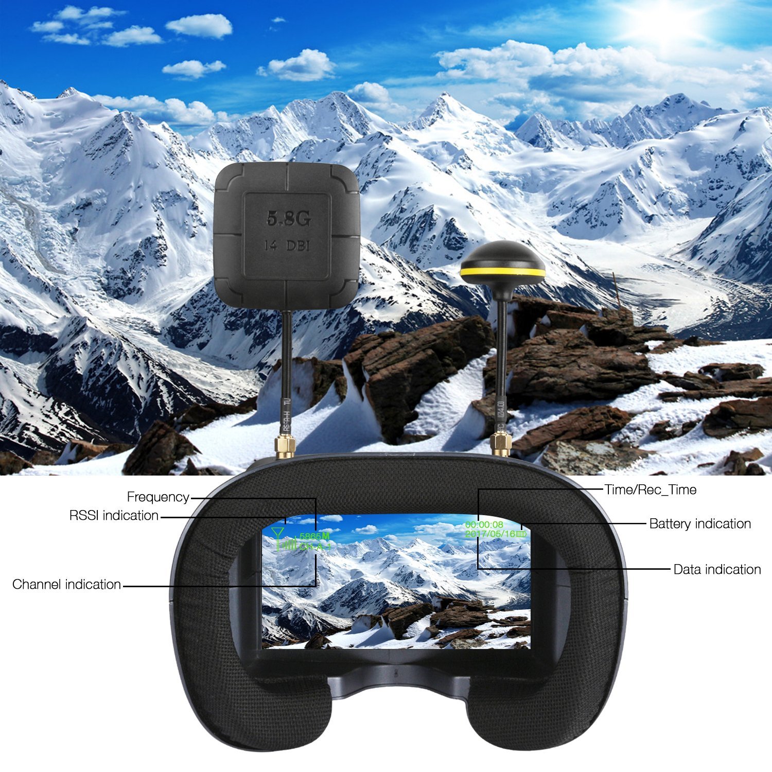 008D 5.8G 40CH 4.3 بوصة 800*48 - مراجعة Skyzone Cobra X V2 Fpv Goggles وسعره